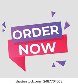 Simple Flat Order Now Text Banner with Red and Blue Color Isolated on Yellow Background Design, Order Now Element Template Vector for Advertising, Social Media, Web Banner