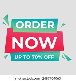 Simple Flat Order Now Text Banner with Red and Blue Color Isolated on Yellow Background Design, Order Now Element Template Vector for Advertising, Social Media, Web Banner