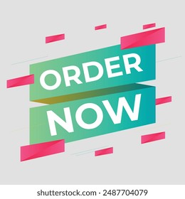 Simple Flat Order Now Text Banner with Red and Blue Color Isolated on Yellow Background Design, Order Now Element Template Vector for Advertising, Social Media, Web Banner