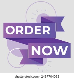 Simple Flat Order Now Text Banner with Red and Blue Color Isolated on Yellow Background Design, Order Now Element Template Vector for Advertising, Social Media, Web Banner