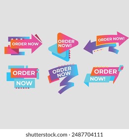 Simple Flat Order Now Text Banner with Red and Blue Color Isolated on Yellow Background Design, Order Now Element Template Vector for Advertising, Social Media, Web Banner