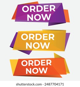 Simple Flat Order Now Text Banner with Red and Blue Color Isolated on Yellow Background Design, Order Now Element Template Vector for Advertising, Social Media, Web Banner