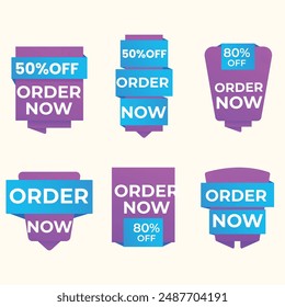 Simple Flat Order Now Text Banner with Red and Blue Color Isolated on Yellow Background Design, Order Now Element Template Vector for Advertising, Social Media, Web Banner