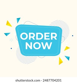 Simple Flat Order Now Text Banner with Red and Blue Color Isolated on Yellow Background Design, Order Now Element Template Vector for Advertising, Social Media, Web Banner