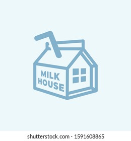 Simple flat outline milk house icon logo design concept