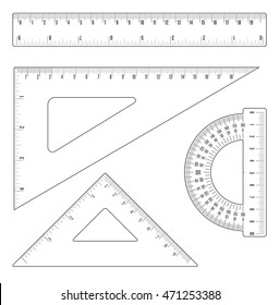 Simple flat outline rulers and triangles set. Vector objects