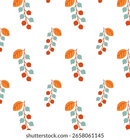 Simple flat pattern with branches and berries on a white background
