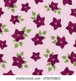 Simple flat pattern of flowers. Pink cherry flowers. Flat style.