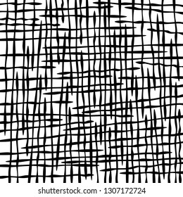 Simple flat pattern long and short intersecting black lines. Many thick and thin stripes drawn with a brush on a white background. Abstract geometric layout vector illustration. Monochrome straight.
