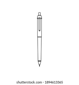 simple flat pen icon with outline logo design vector in black white color