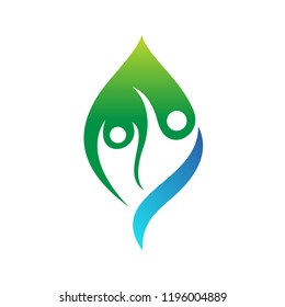 simple flat people inside leaf with water for health care logo design inspiration