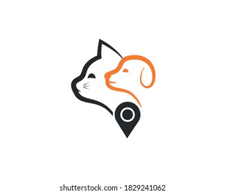 Simple flat pin logo of pets, cats and dog logo design