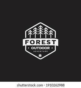 Simple Flat Pine Forest logo designs concept vector. Line Pine Tree logo template. Vintage camping and outdoor adventure emblems, logos and badges.