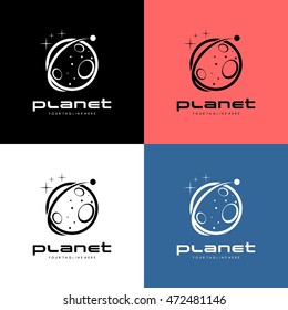 Simple flat planet space logo design template