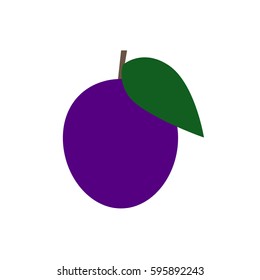 Simple flat plum icon, purple, green and brown on white background