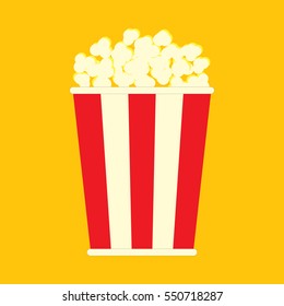 Simple flat popcorn bag on orange background