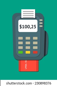 Simple flat POS terminal with credit card icon. Vector illustration.