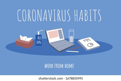 Simple flat poster about saying to stay home during covid-19 outbreak and work remotely