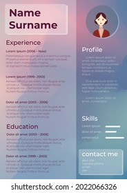 Simple flat purple glassmorphism cv resume template