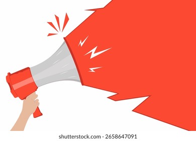 Simples Plano vermelho Megaphone alto-falante Design de ilustração com modelo de vetor de fundo vermelho e branco. Design de elemento de folheto de campanha promocional. Ilustração vetorial com espaço vazio para texto.
