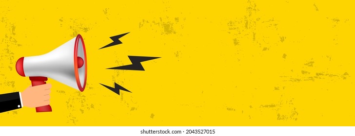 Einfache flache rote Lautsprecher Megaphone Illustration Design auf gelbem Hintergrund Vorlage Vektor
