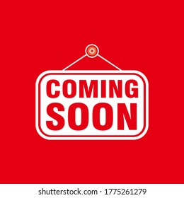 Simple flat red and white hanging tag with text coming soon illustration template vector