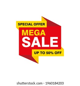 Simple Flat Red Yellow Mega Sale Banner Isolated on White Background Design, Discount Offer Banner Template Vector for Advertising, Social Media, Web Banner