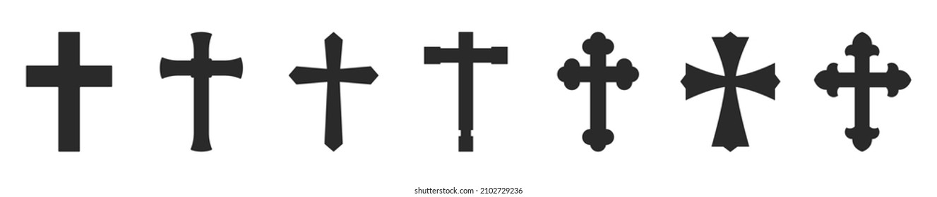 Simple flat religion crosses icon collection isolated on white background. Christian holy cross vector sign for presentation, app, and website. Christianity, religion and faith concept