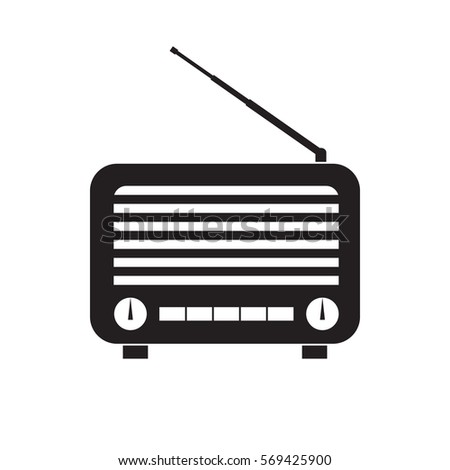 Simple flat retro radio icon, grayscale on white background