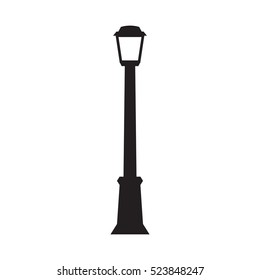 Simple flat retro street lamp illustration, outlined, grayscale on white background