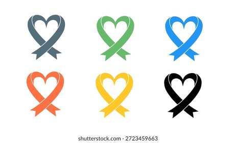 Símbolo plano simple del corazón de la cinta Varios Colores para la Asistencia de la conciencia