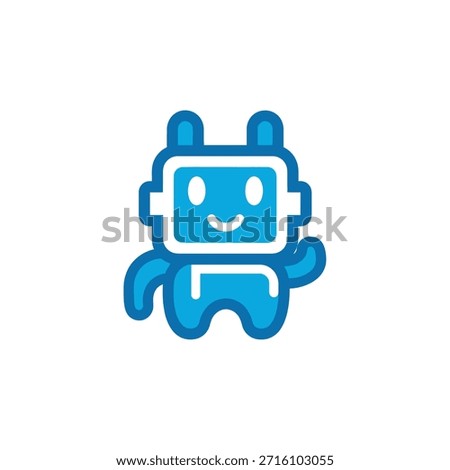 Simple flat robot character icon, line style cyborg avatar, technology bot graphic, digital assistant outline symbol