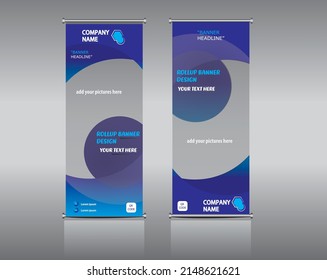 simple flat rollup banner art wih the mockuo for after use.exhibition buisness broucher art.blue colour cicular shape design.