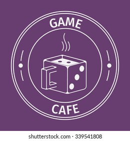 Simple flat round game cafe icon on purple background