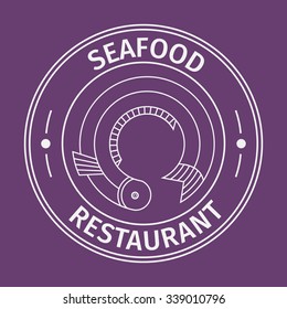 Simple flat round seafood restaurant icon on purple background