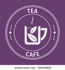 Simple flat round tea cafe icon on purple background