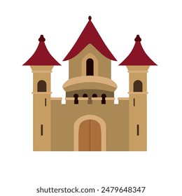 Simple flat royal castle building icon vector illustration, fantasy medieval stone castle clip art image, royal palace clipart isolated