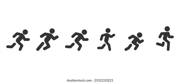 Simple plano del conjunto de iconos de Running. Icono de la carrera del hombre, corriendo rápido y trotando para perder peso. Contiene el icono del corredor. Ilustración vectorial de icono de Rush en fondo transparente. Eps10