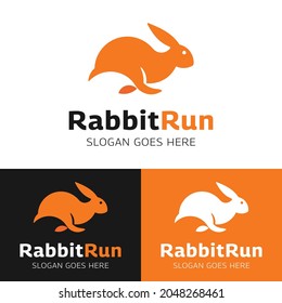 Simple Flat Running Rabbit Logo Design Template. Suitable for Rabbit Pet Shop Delivery Sport Business Brand Company Etc.