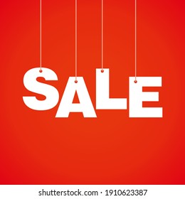 Venta plana simple Colgar texto con diseño de fondo rojo, oferta de descuento Vector de plantilla de banner para publicidad, medios sociales, banner web