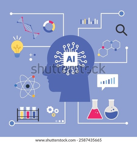 Simple and flat science AI technology objects and icons