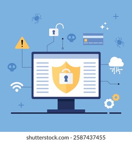 Simple and flat science and technology security objects and icons