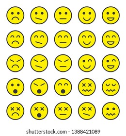 Simple and flat set of yellow emotion icons in trendy flat style isolated on white background.