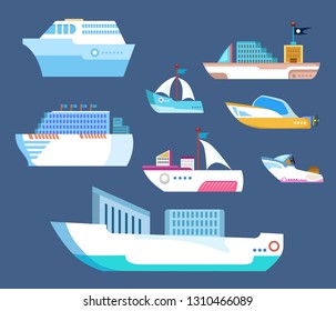 Simple flat ships. Vector set.