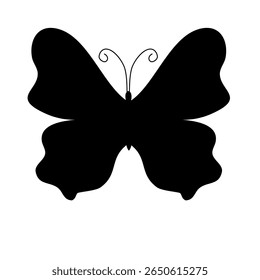Simple flat silhouette butterflies illustration. Black butterflies collection. Silhouettes, vector isolated