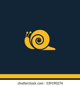 Simple Flat Slow Snail Vector Icon Isolated On Dark Blue Background.