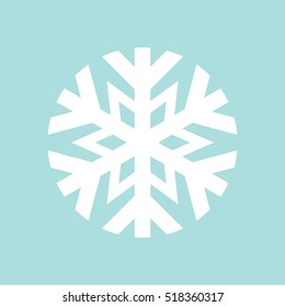 Simple Flat Snowflake Icon, White On Blue Background