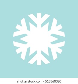 Simple Flat Snowflake Icon, White On Blue Background