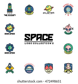 Simple flat space planet logo design template
