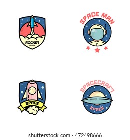 Simple flat space planet logo design template